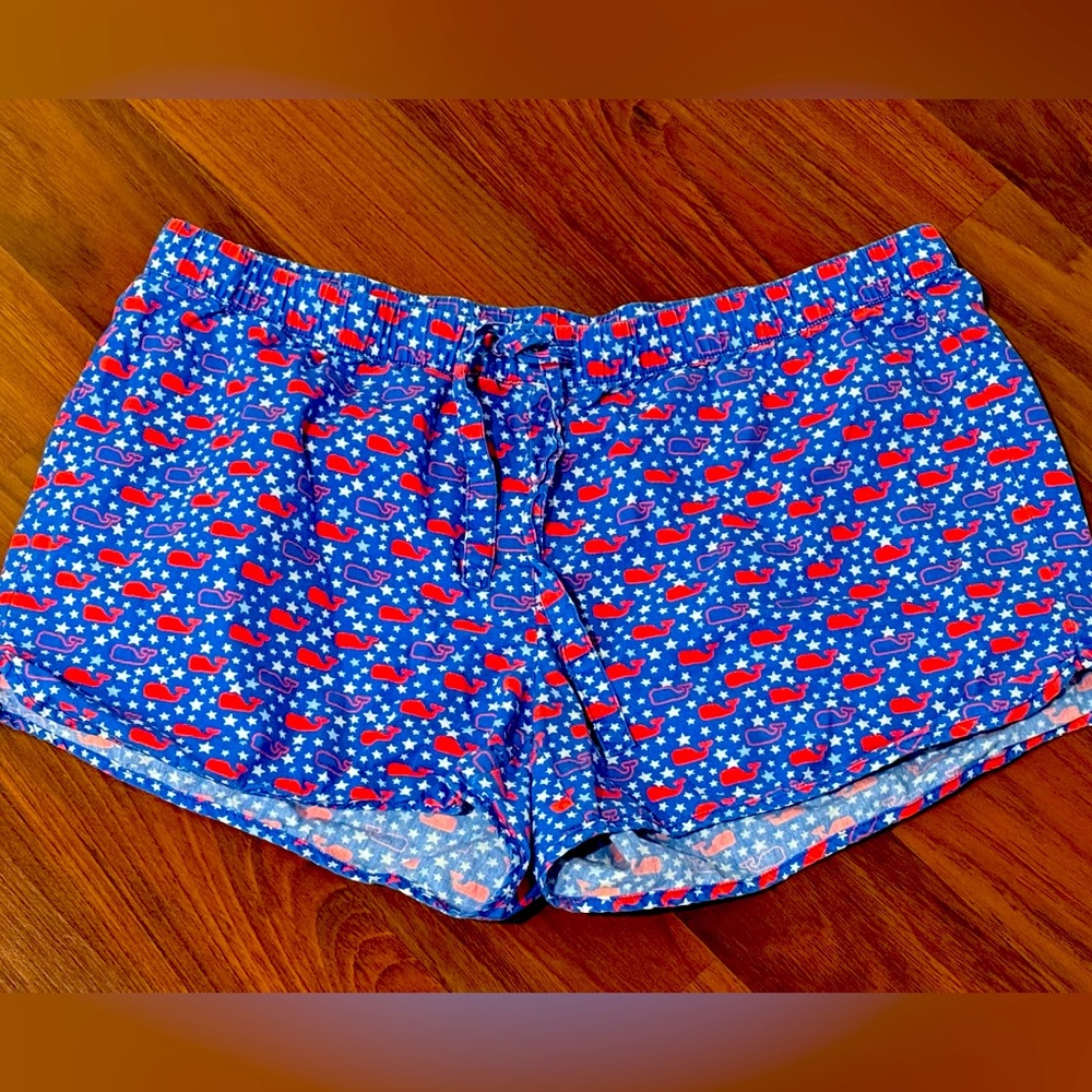 Vineyard Vines Blue and Red Whale Pajama Shorts